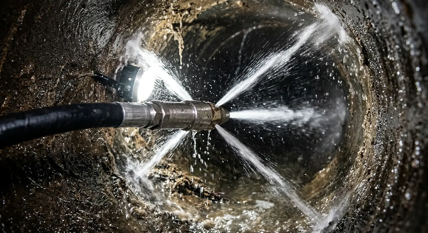 High-pressure hydro jetting nozzle cleaning sewer pipe for Sewer Cleanout in Springfield